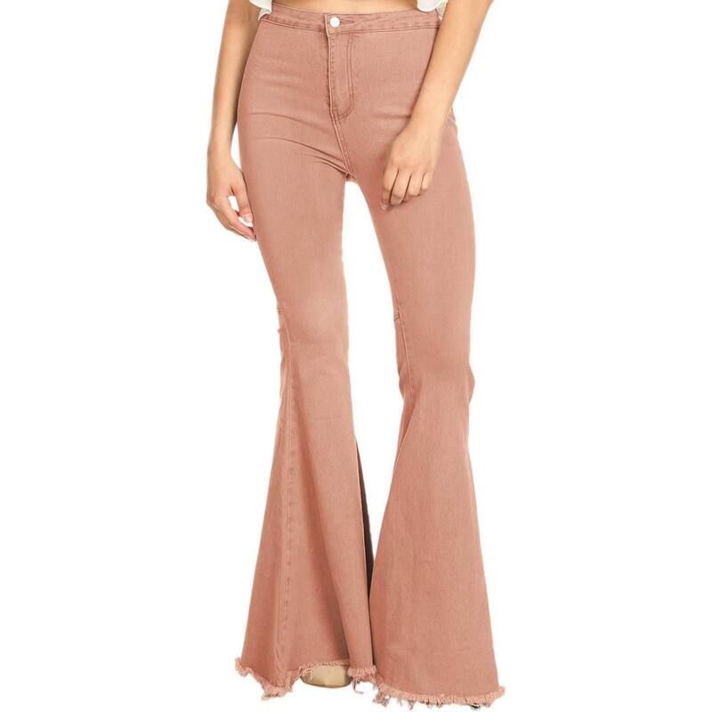 アンナカシ レディース ボトムス デニムパンツ ハイウエスト ジーンズ AnnaKaci Womens Bell Bottom High Waist Denim Jeans Peach ピーチ