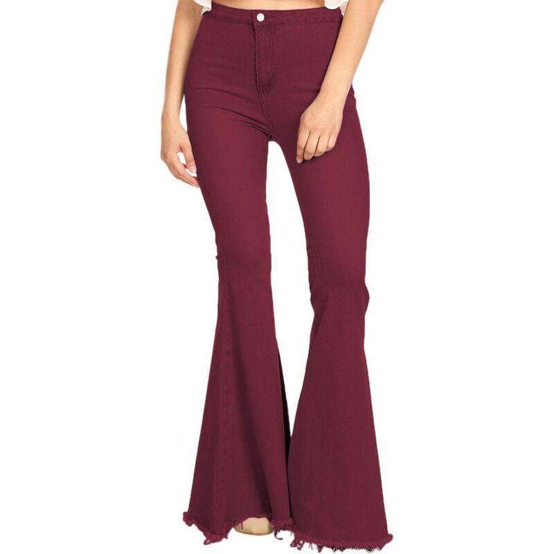 アンナカシ レディース ボトムス デニムパンツ ハイウエスト ジーンズ AnnaKaci Womens Bell Bottom High Waist Denim Jeans Burgundy バーガン