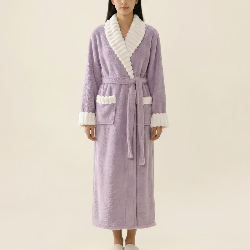 アンナカシ レディース アンダーウェア ナイトウェア プラスサイズ コントラスト AnnaKaci Womens Plush Long Robe with Contrastrim Shawl Coll
