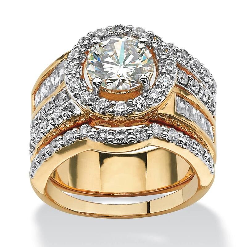 パームビーチジュエリー レディース アクセサリー リング PalmBeach Jewelry 515 TCW Round Cubic Zirconia Halo Bridal Ring Set 18k