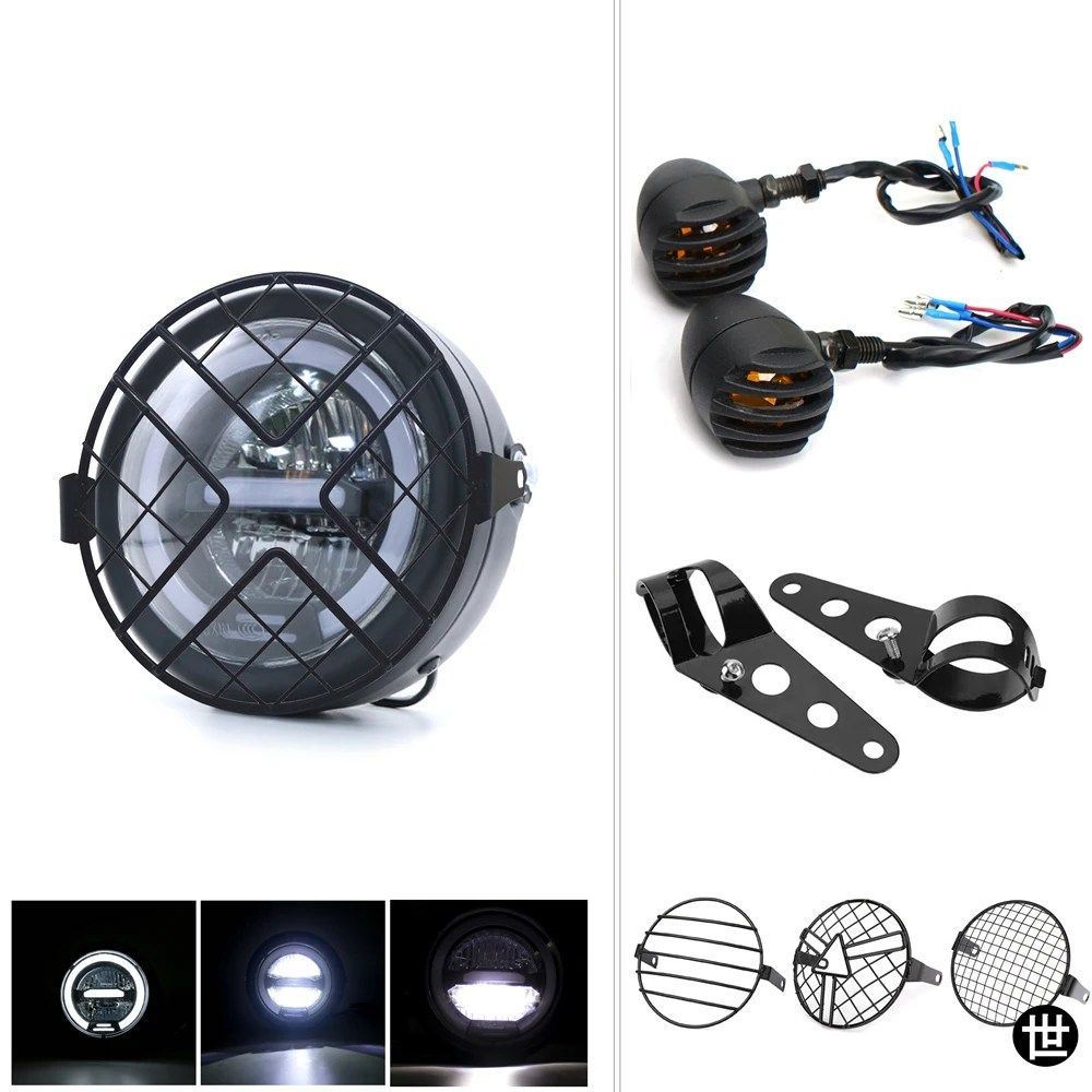 6.5インチ オートバイヘッドライト フロント ラウンド LED ライト DRL ホワイト ブラケット シグナル ヤマハ VIRAGO R 9T BULIT HERO 125 11,014円