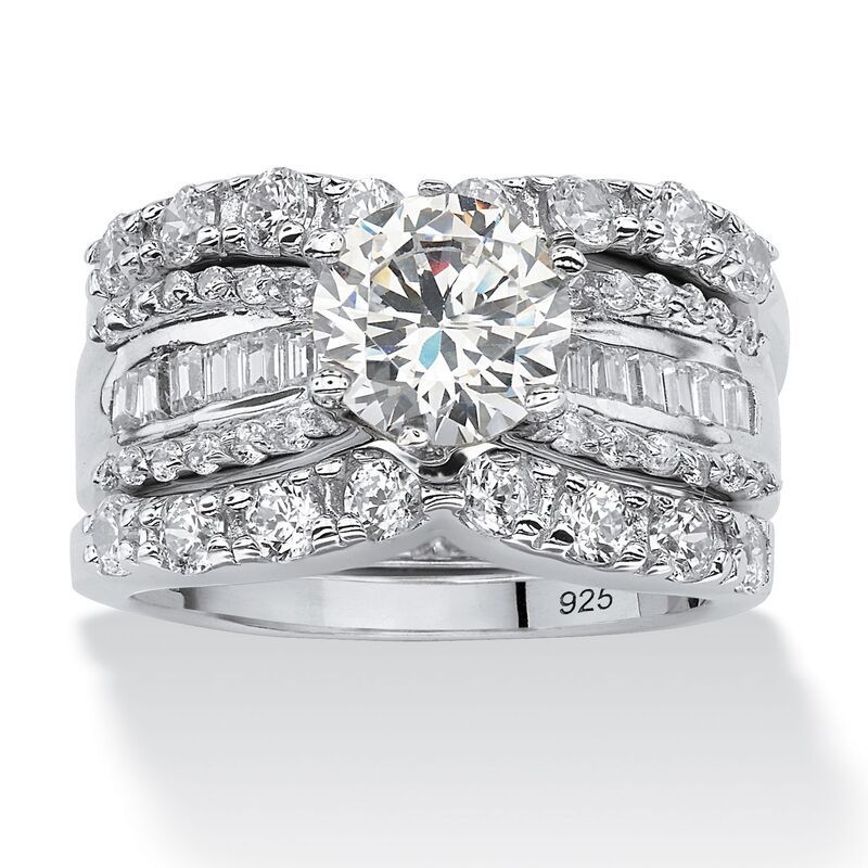 パームビーチジュエリー レディース アクセサリー リング PalmBeach Jewelry 562 TCW Cubic Zirconia 3Pc Bridal Set in Platinumplat