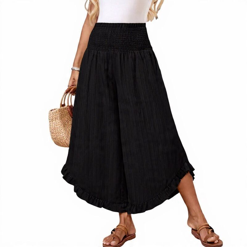 メガリテイラー レディース ボトムス カジュアルパンツ シャーリング MegaRetailer Womens Flowing Smocked Waist Pants Black ブラック