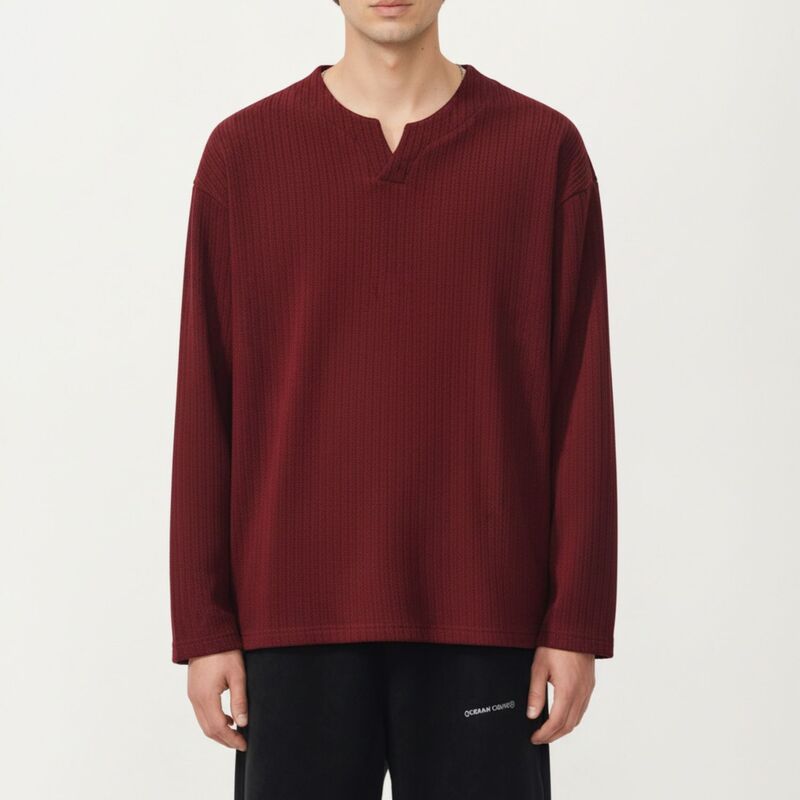 アンナカシ レディース アウター ニット・セーター リラックスフィット リブ AnnaKaci Mens Ribbed Long Sleeve Split Neck Top with Relaxed