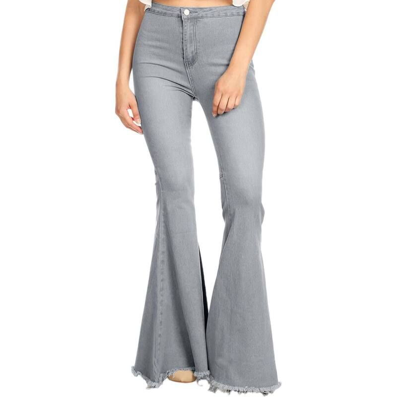 アンナカシ レディース ボトムス デニムパンツ ハイウエスト ジーンズ AnnaKaci Womens Bell Bottom High Waist Denim Jeans Grey グレー