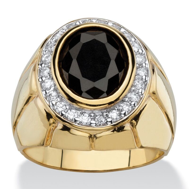 パームビーチジュエリー レディース アクセサリー リング PalmBeach Jewelry Mens 418 TCW Black Oval Cubic Zirconia GoldPlated Fac