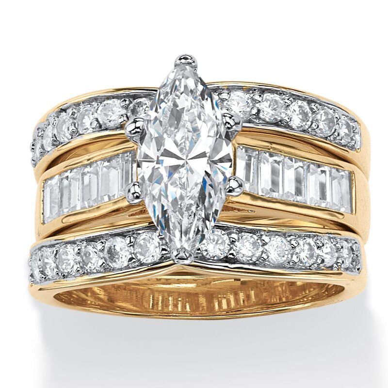 パームビーチジュエリー レディース アクセサリー リング PalmBeach Jewelry 386 TCW MarquiseCut Cubic Zirconia 3Piece Bridal Set