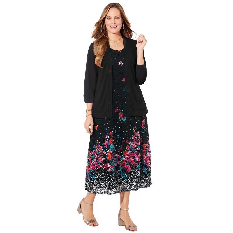 キャサリンズ レディース アウター ニット・セーター プラスサイズ カーディガン Catherines Womens Plusize Mixed Media Cardigan Black ブラック
