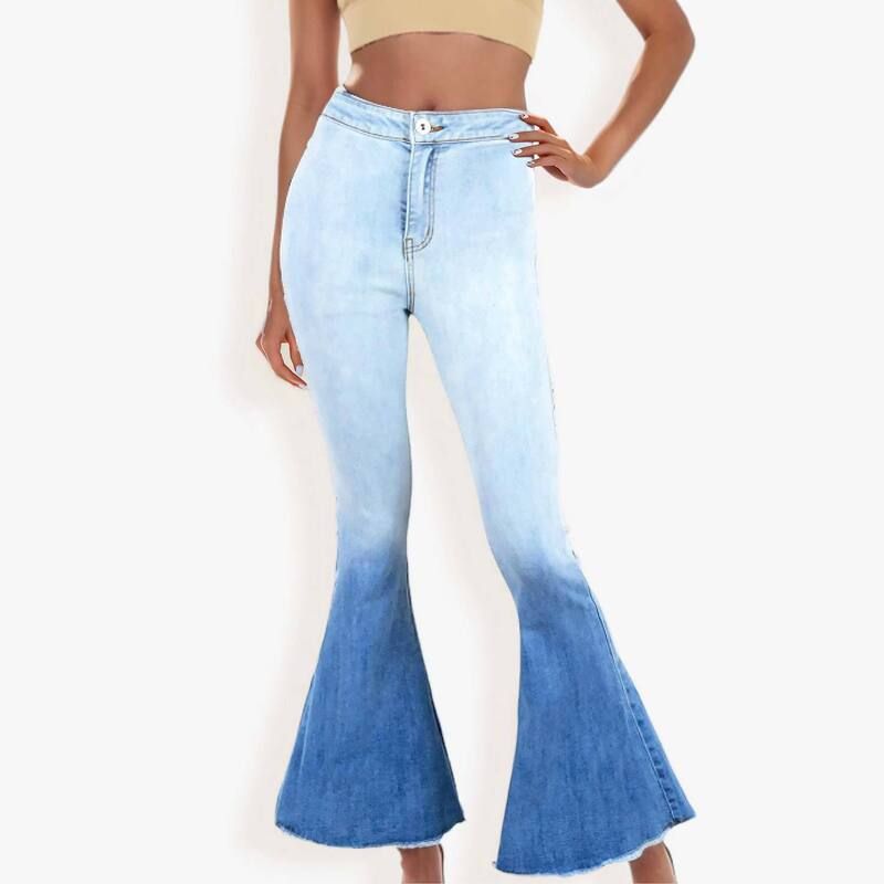 アンナカシ レディース ボトムス デニムパンツ ハイウエスト ジーンズ AnnaKaci Womens Bell Bottom High Waist Denim Jeans Gradient Ligh