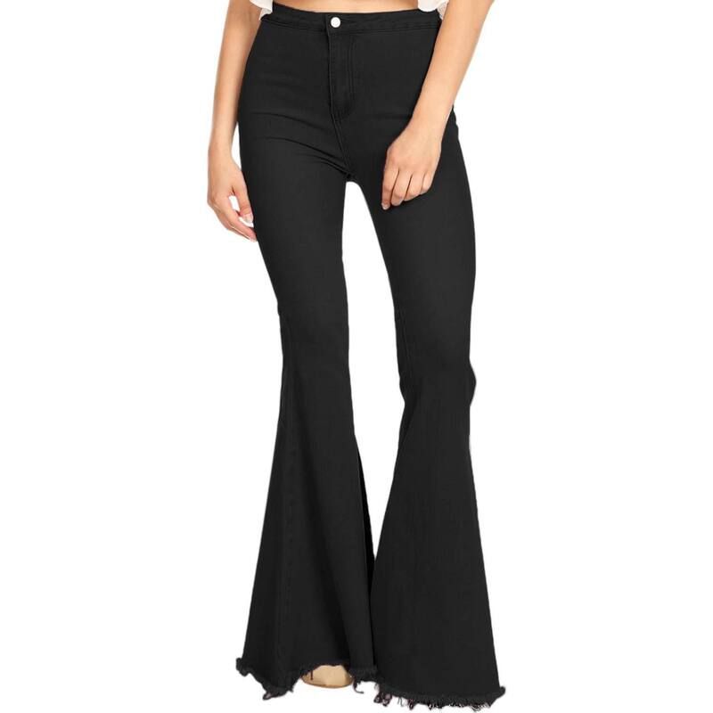 アンナカシ レディース ボトムス デニムパンツ ハイウエスト ジーンズ AnnaKaci Womens Bell Bottom High Waist Denim Jeans Black ブラック