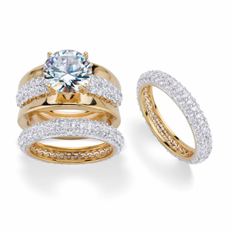 パームビーチジュエリー レディース アクセサリー リング PalmBeach Jewelry 826 Cttw Round Cubic Zirconia 18k GoldPlated 3 Piece