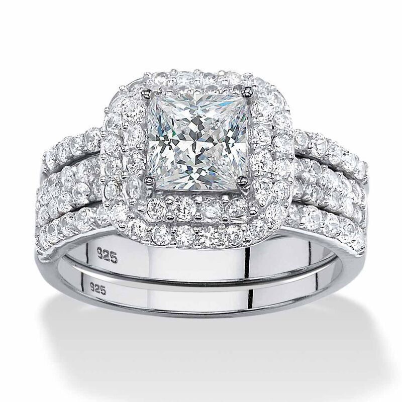 パームビーチジュエリー レディース アクセサリー リング PalmBeach Jewelry 237 TCW PrincessCut Cubic Zirconia ThreePiece Bridal