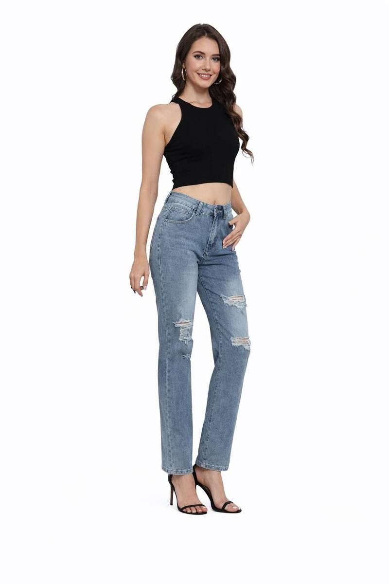 メガリテイラー レディース ボトムス デニムパンツ クロップド ジーンズ MegaRetailer Women Cropped Stretch Denim Jeans Blue Denim デニム
