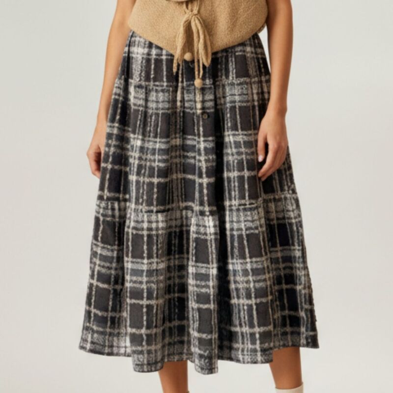 アンナカシ レディース ボトムスカート ティアード A ライン ハイウエスト ミディ AnnaKaci Womens High Waist Plaid Midi Skirt with Softextu