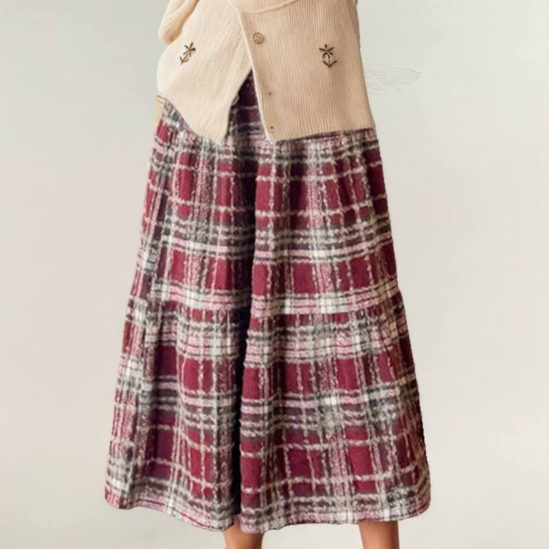 アンナカシ レディース ボトムスカート ティアード A ライン ハイウエスト ミディ AnnaKaci Womens High Waist Plaid Midi Skirt with Softextu