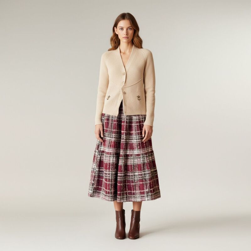 アンナカシ レディース ボトムスカート ティアード A ライン ハイウエスト ミディ AnnaKaci Womens High Waist Plaid Midi Skirt with Softextu