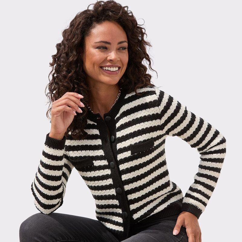 ラスカーナ レディース アウター ニット・セーター ツイード カーディガン Lascana Womens Tweed Look Cardigan Black Stripe ブラック