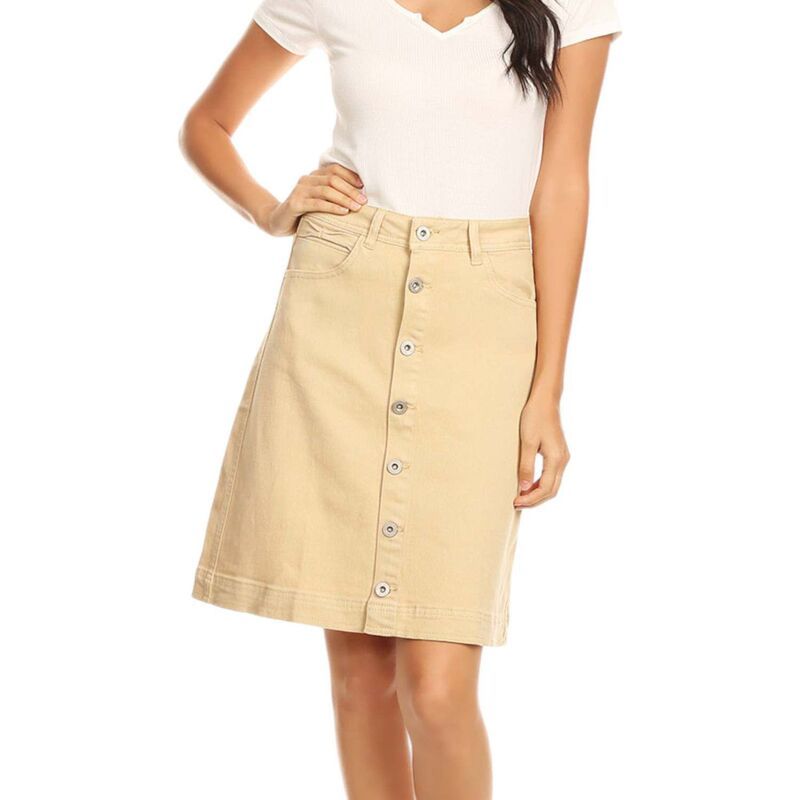 アンナカシ レディース ボトムスカート ヴィンテージ A ライン AnnaKaci Womens Button Up Aline Vintage Skirt Khaki カーキ
