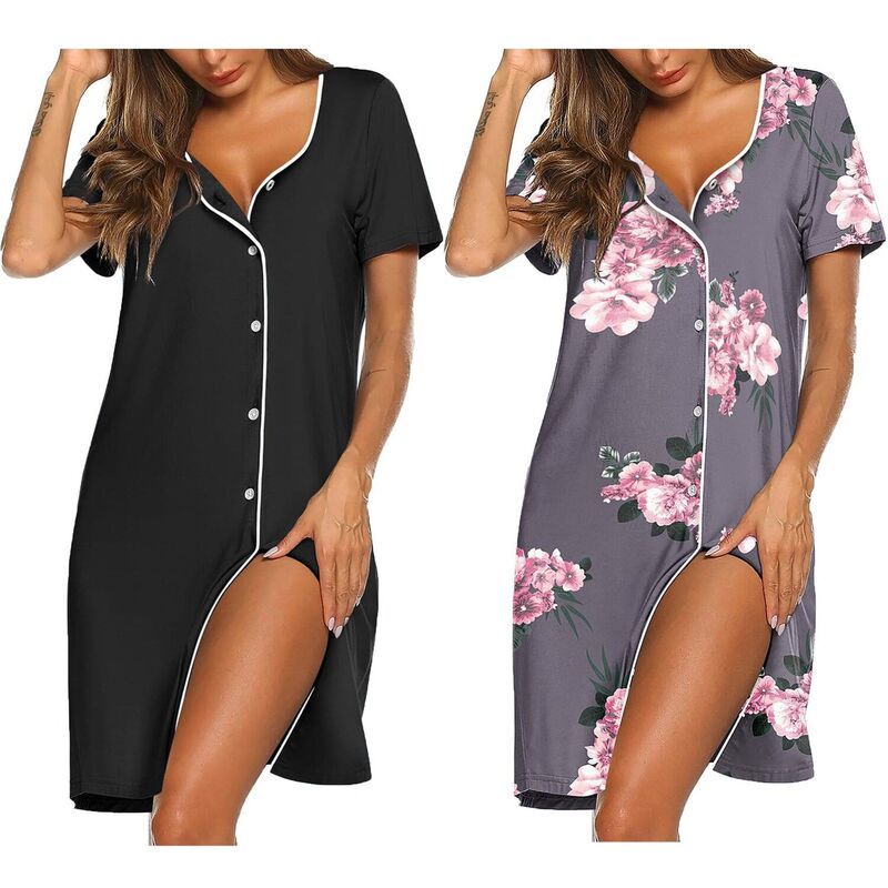 エコアー レディース アンダーウェア ナイトウェア ボタンダウン シャツ ダウン Ekouaer Nightgowns for Women 2 Pack Button Down Sleepshirt