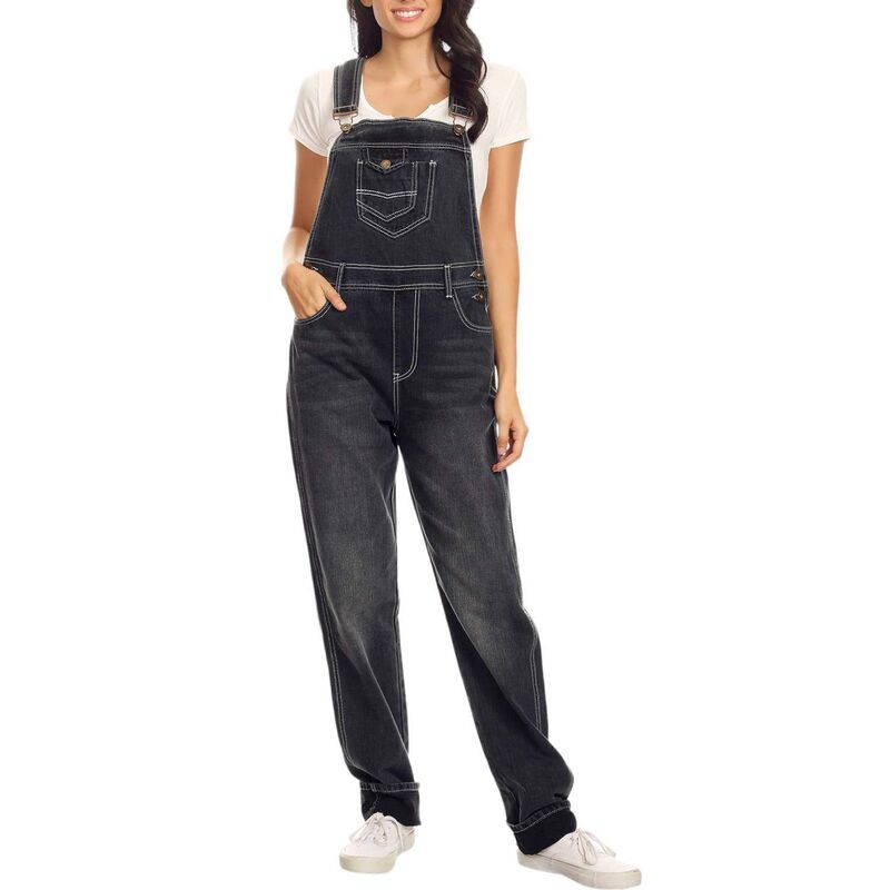 アンナカシ レディース ボトムス カジュアルパンツ ヴィンテージ オーバーオール AnnaKaci Womens Vintage Straightleg Overalls Distressed Bla