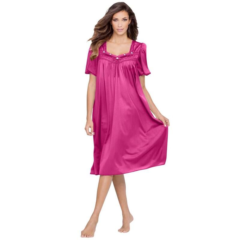 オンリーネセシティーズ レディース アンダーウェア ナイトウェア プラスサイズ シルク レース Only Necessities Plusize Short Silky LaceTrim Gown P