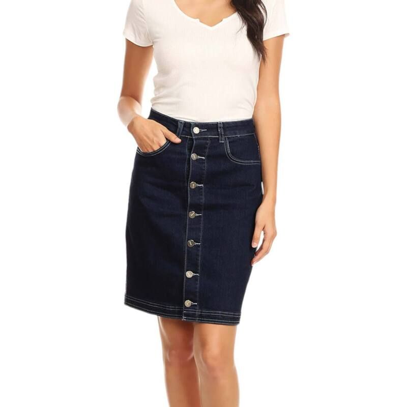 アンナカシ レディース ボトムスカート ヴィンテージ A ライン AnnaKaci Womens Button Up Aline Vintage Skirt Indigo インディゴ