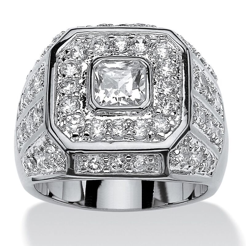 パームビーチジュエリー レディース アクセサリー リング PalmBeach Jewelry Mens 233 TCW SquareCut Cubic Zirconia Octagon Grid Ri