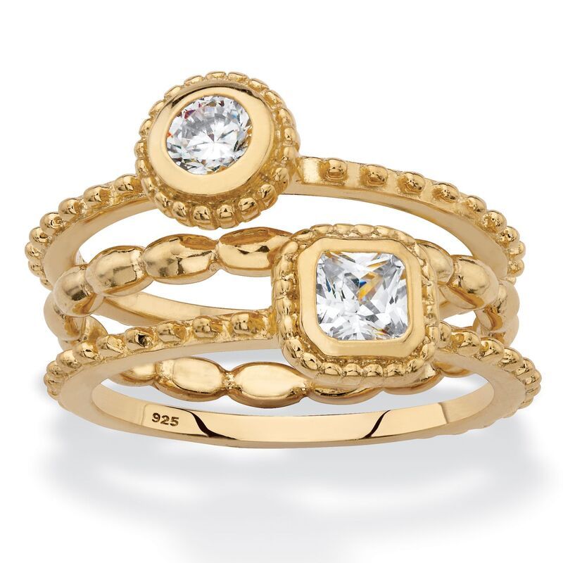 パームビーチジュエリー レディース アクセサリー リング PalmBeach Jewelry 62 TCW 18K Goldplated Sterling Silver Stack 3 Piece C