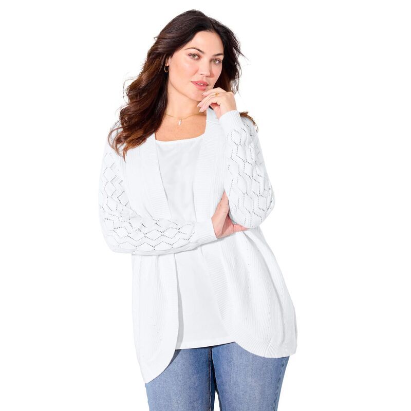 キャサリンズ レディース アウター ニット・セーター プラスサイズ カーディガン Catherines Womens Plusize Shaker Stitch Cocoon Cardigan Whi