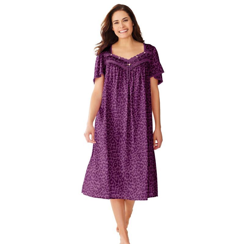 オンリーネセシティーズ レディース アンダーウェア ナイトウェア プラスサイズ シルク レース Only Necessities Plusize Short Silky LaceTrim Gown D
