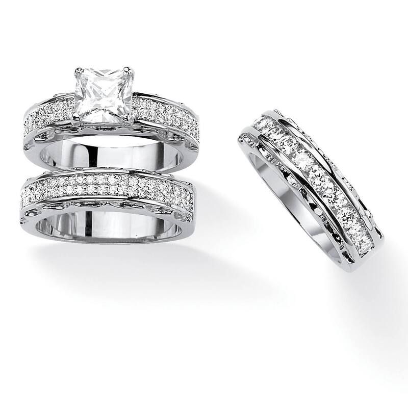 パームビーチジュエリー レディース アクセサリー リング PalmBeach Jewelry 310 Cttw Silvertone PrincessCut Cubic Zirconia 3Piece