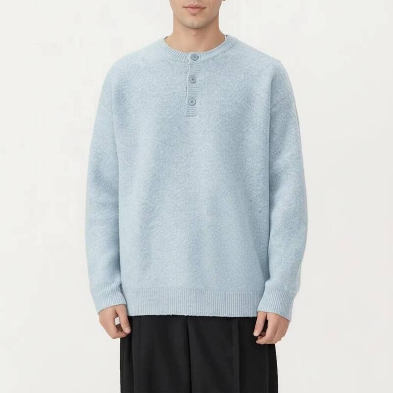 アンナカシ レディース アウター ニット・セーター リブ AnnaKaci Mens Long Sleeve Knit Henley Sweater with Ribbed Trim Light Bl