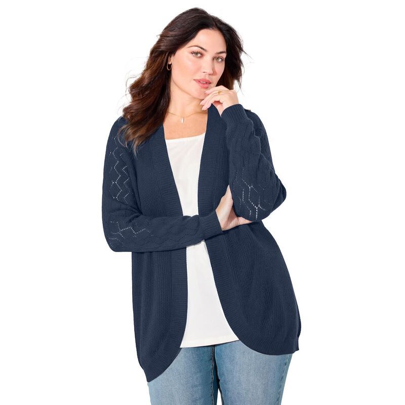 キャサリンズ レディース アウター ニット・セーター プラスサイズ カーディガン Catherines Womens Plusize Shaker Stitch Cocoon Cardiganavy