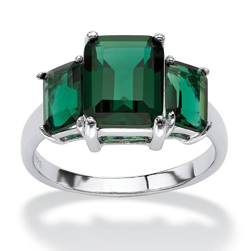 パームビーチジュエリー レディース アクセサリー リング PalmBeach Jewelry EmeraldCut Simulated Green Emerald 925 Sterling Silve