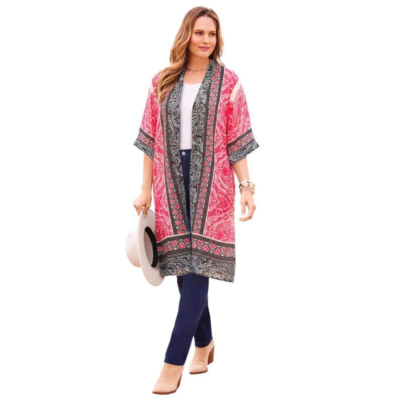 キャサリンズ レディース アウター ニット・セーター ジョーゼット プラスサイズ Catherines Womens Plusize Luxe Georgette Long wrapink Burst