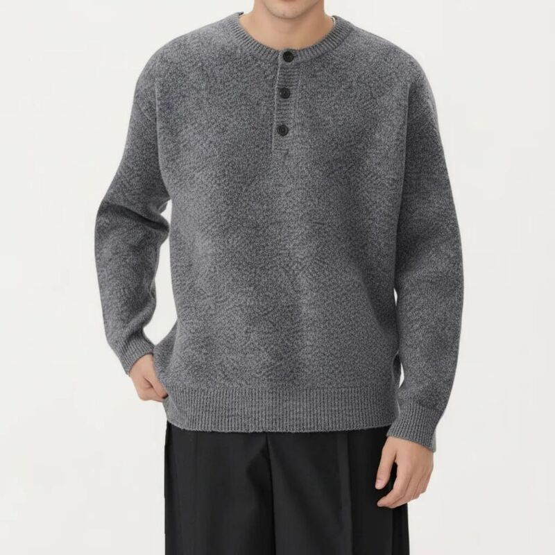 アンナカシ レディース アウター ニット・セーター リブ AnnaKaci Mens Long Sleeve Knit Henley Sweater with Ribbed Trim Gray グレー