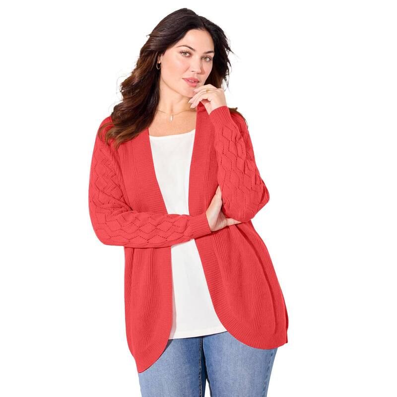 キャサリンズ レディース アウター ニット・セーター プラスサイズ カーディガン Catherines Womens Plusize Shaker Stitch Cocoon Cardigan Sof