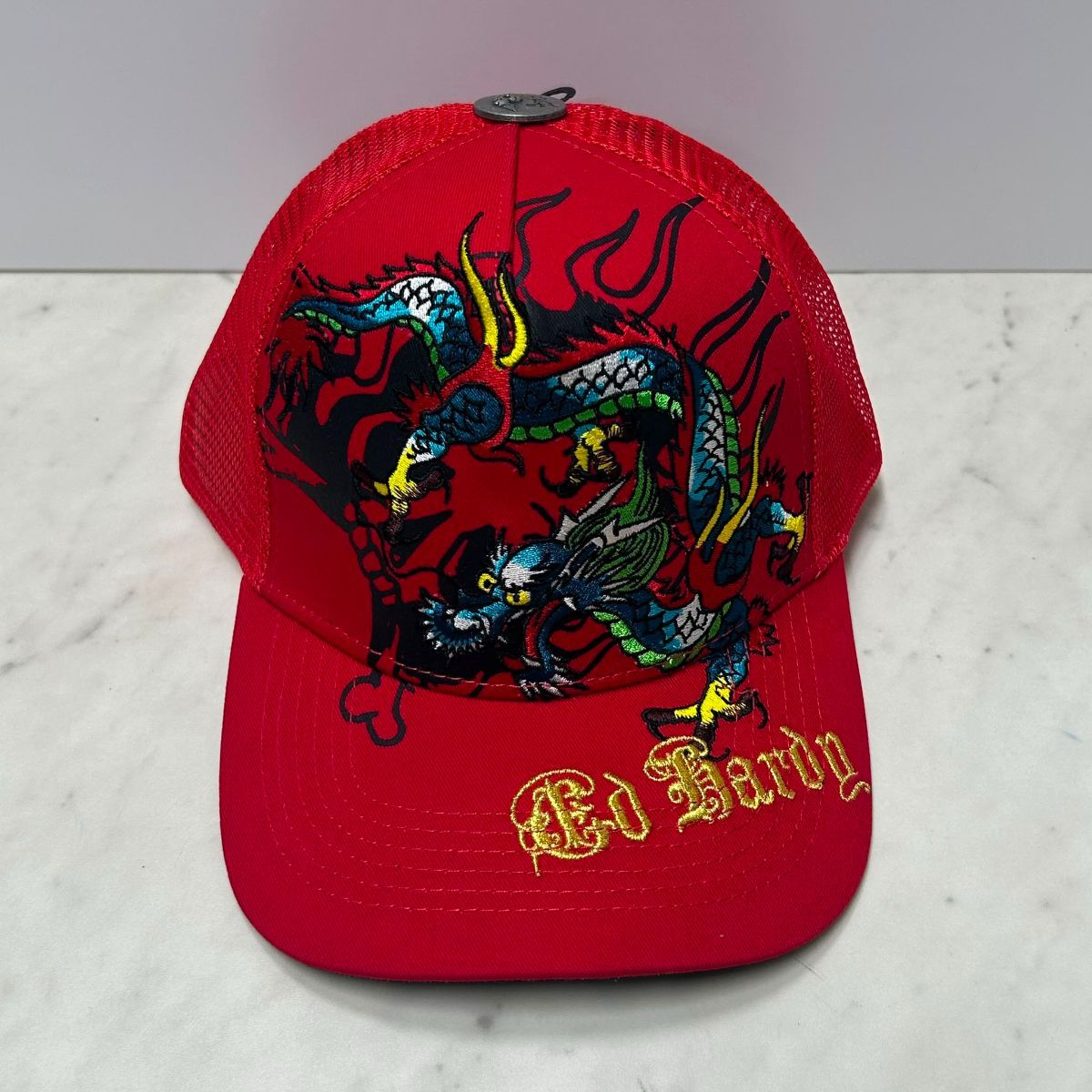 USA仕様 Ed Hardy エドハーディ Embroidered Dragon 刺繍 龍 メッシュ トラッカーキャップ 赤 (EDC6)
