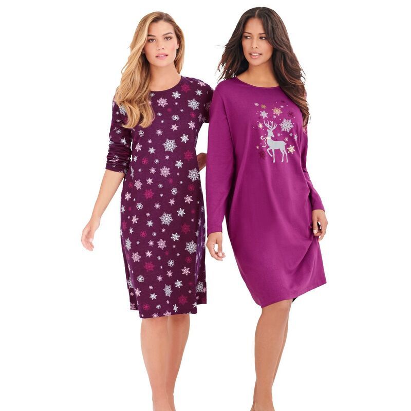 ドリームスアンドコー レディース アンダーウェア ナイトウェア プラスサイズ シャツ 長袖 Dreams Co Plusize 2Pack LongSleeve Sleepshirt Dark Ber