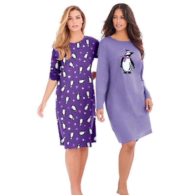 ドリームスアンドコー レディース アンダーウェア ナイトウェア プラスサイズ シャツ 長袖 Dreams Co Plusize 2Pack LongSleeve Sleepshirt Plum Bur