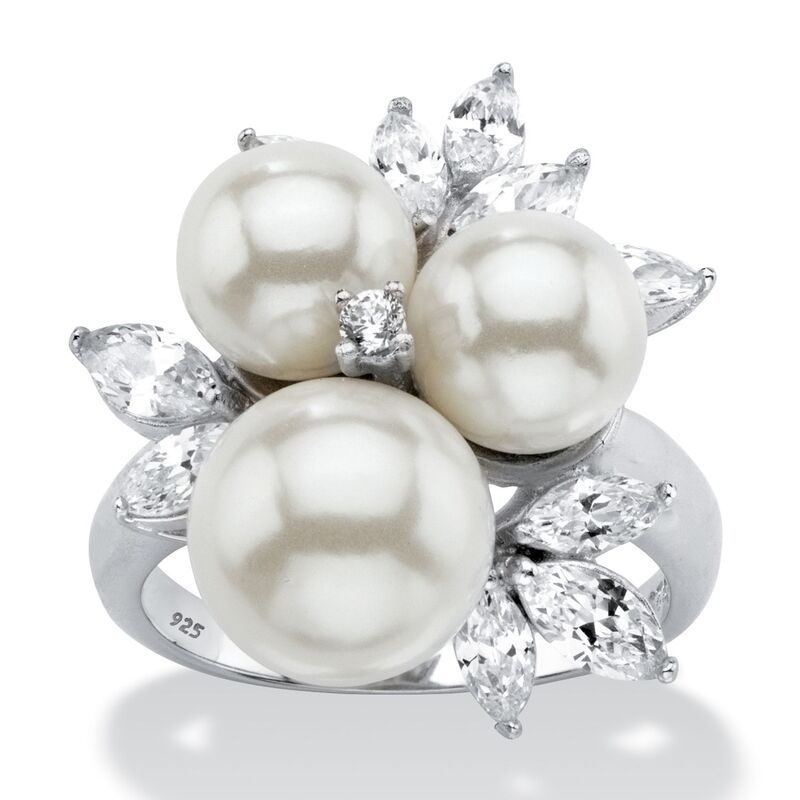 パームビーチジュエリー レディース アクセサリー リング PalmBeach Jewelry 184 TCW Simulated Pearl and CZ Platinumplated Sterlin
