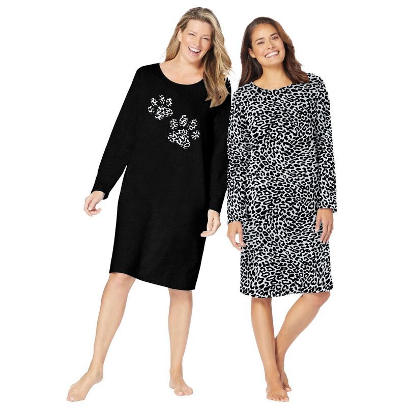 ドリームスアンドコー レディース アンダーウェア ナイトウェア プラスサイズ シャツ 長袖 Dreams Co Plusize 2Pack LongSleeve Sleepshirt Black An