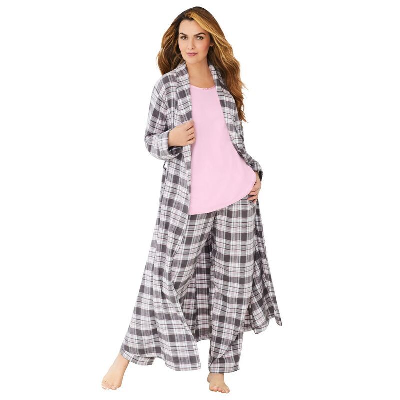 ドリームスアンドコー レディース アンダーウェア ナイトウェア プラスサイズ Dreams Co Plusize Long Flannel Robe Slate Plaid スレート