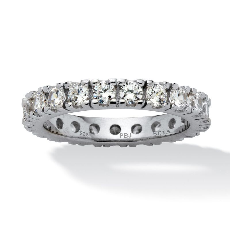 パームビーチジュエリー レディース アクセサリー リング PalmBeach Jewelry 2 TCW Round Cubic Zirconia Eternity Band in 925 Sterl