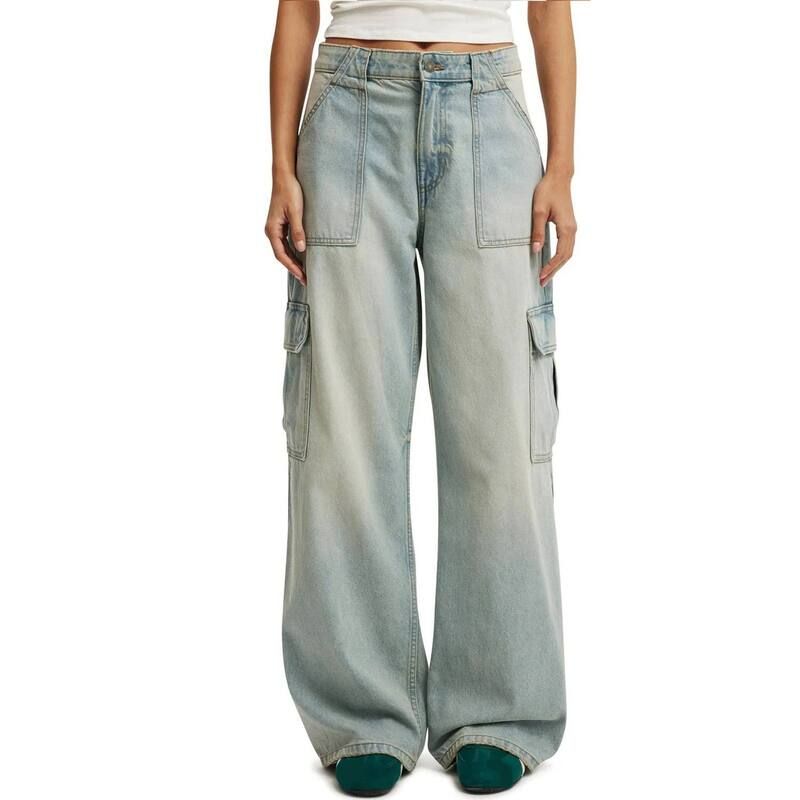 エリートスピリット レディース ボトムス デニムパンツ ワイドレッグ ヴィンテージーンズ EliteSpirit Womens Vintage Washed Wide Leg Cargo Jeans 14,386円