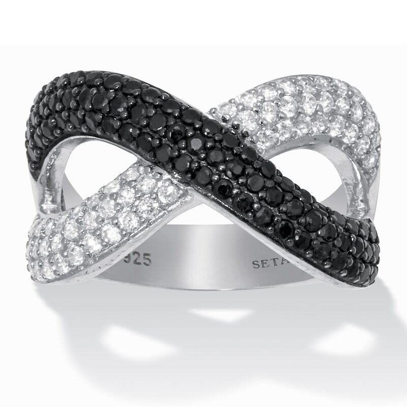 パームビーチジュエリー レディース アクセサリー リング PalmBeach Jewelry 49 TCW Round CZ and Black Spinel Sterling Silver Cros