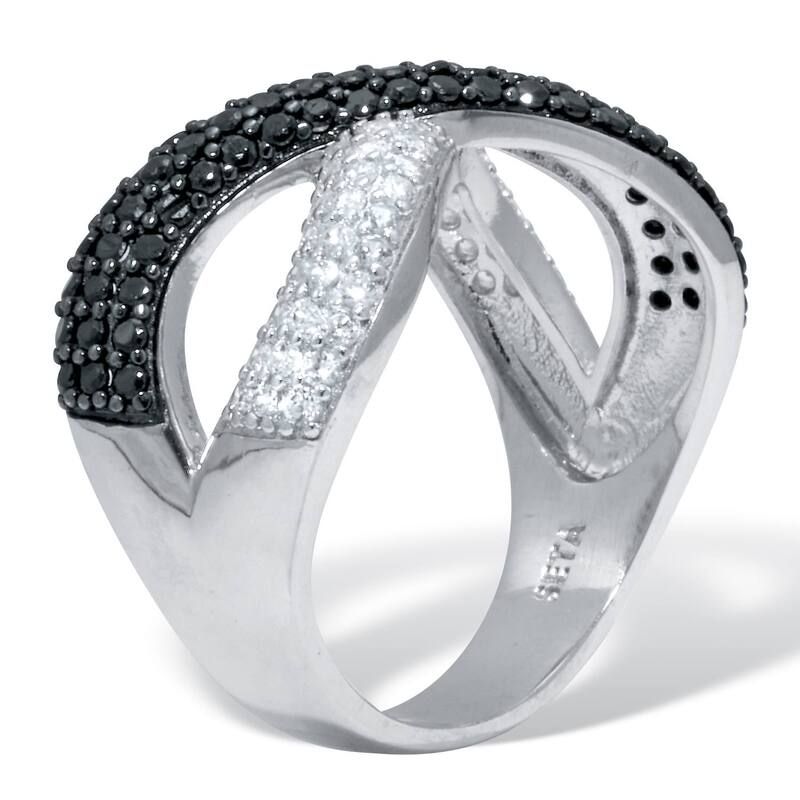 パームビーチジュエリー レディース アクセサリー リング PalmBeach Jewelry 49 TCW Round CZ and Black Spinel Sterling Silver Cros