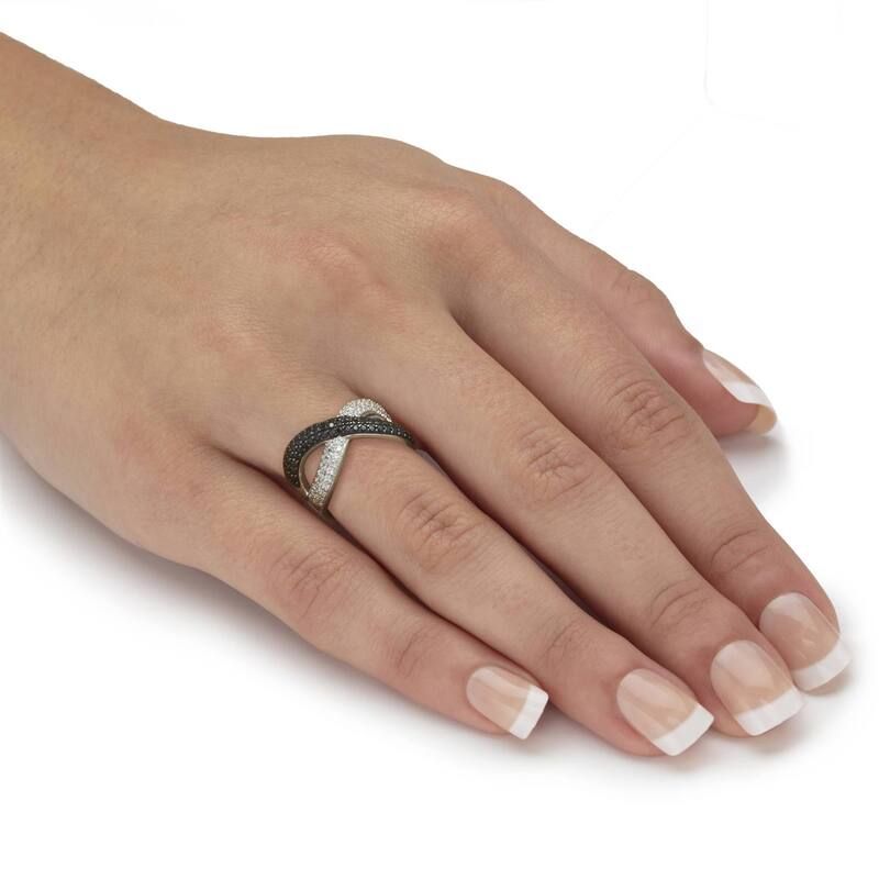 パームビーチジュエリー レディース アクセサリー リング PalmBeach Jewelry 49 TCW Round CZ and Black Spinel Sterling Silver Cros