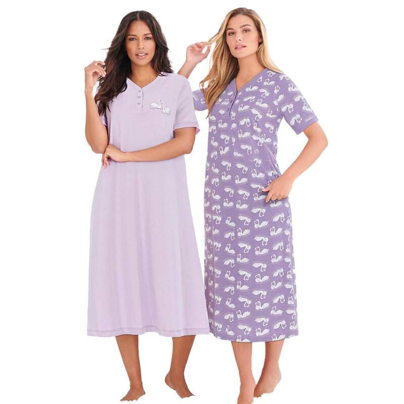 ドリームスアンドコー レディース アンダーウェア ナイトウェア プラスサイズ シャツ Dreams Co Plusize 2Pack Long Henley Sleepshirt Pale Lilac