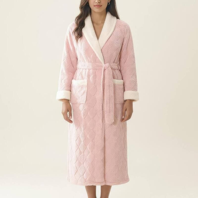 アンナカシ レディース アンダーウェア ナイトウェア プラスサイズ コントラスト AnnaKaci Womens Plush Long Robe with Contrastrim Shawl Coll